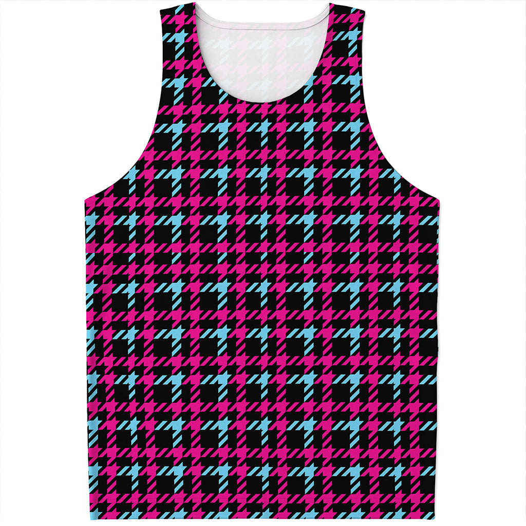 Blue Pink And Black Houndstooth Print Men's Tank Top