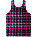 Blue Pink And Black Houndstooth Print Men's Tank Top