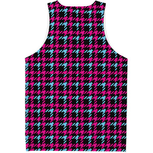 Blue Pink And Black Houndstooth Print Men's Tank Top