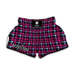 Blue Pink And Black Houndstooth Print Muay Thai Boxing Shorts