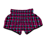 Blue Pink And Black Houndstooth Print Muay Thai Boxing Shorts