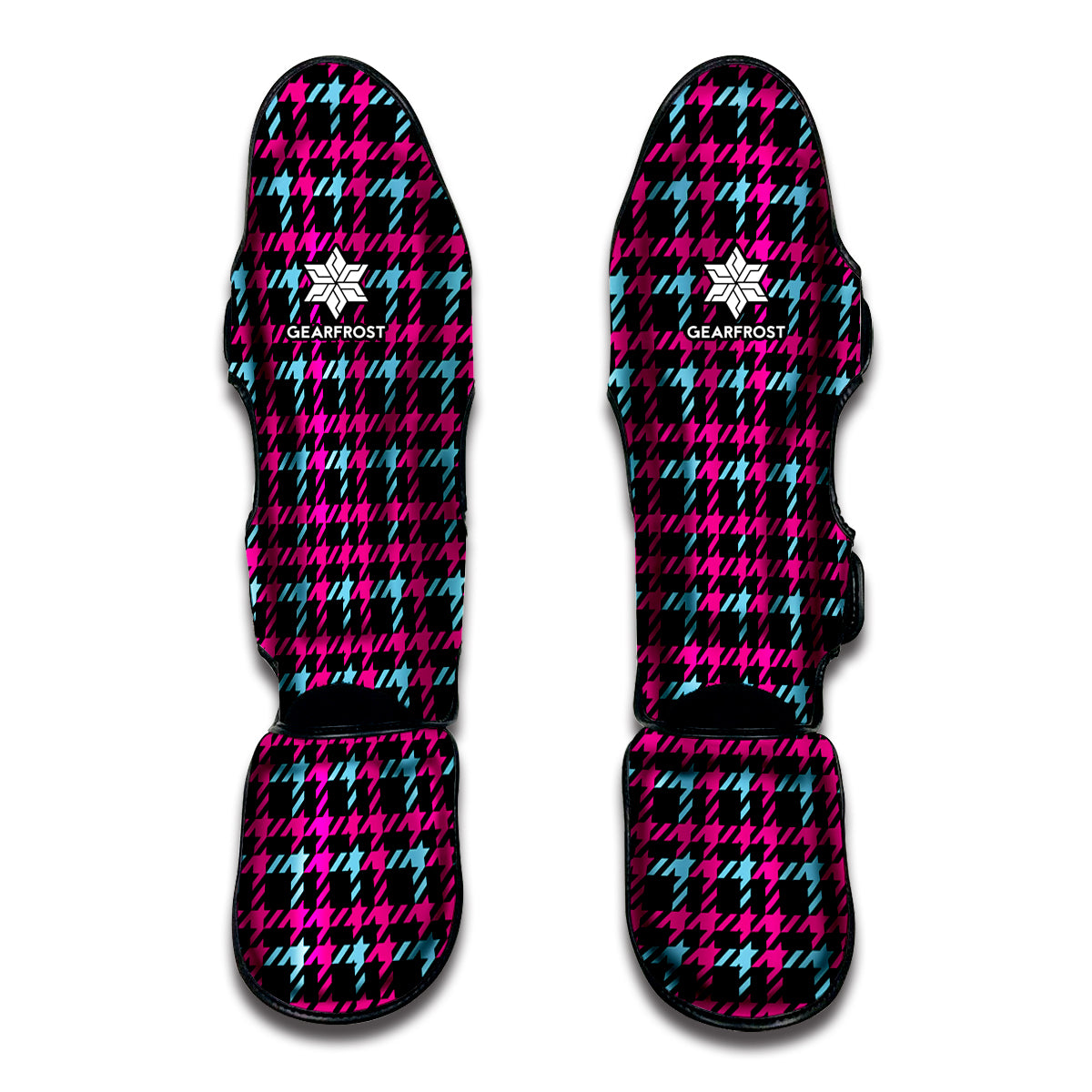 Blue Pink And Black Houndstooth Print Muay Thai Shin Guard