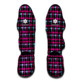 Blue Pink And Black Houndstooth Print Muay Thai Shin Guards