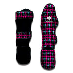 Blue Pink And Black Houndstooth Print Muay Thai Shin Guard