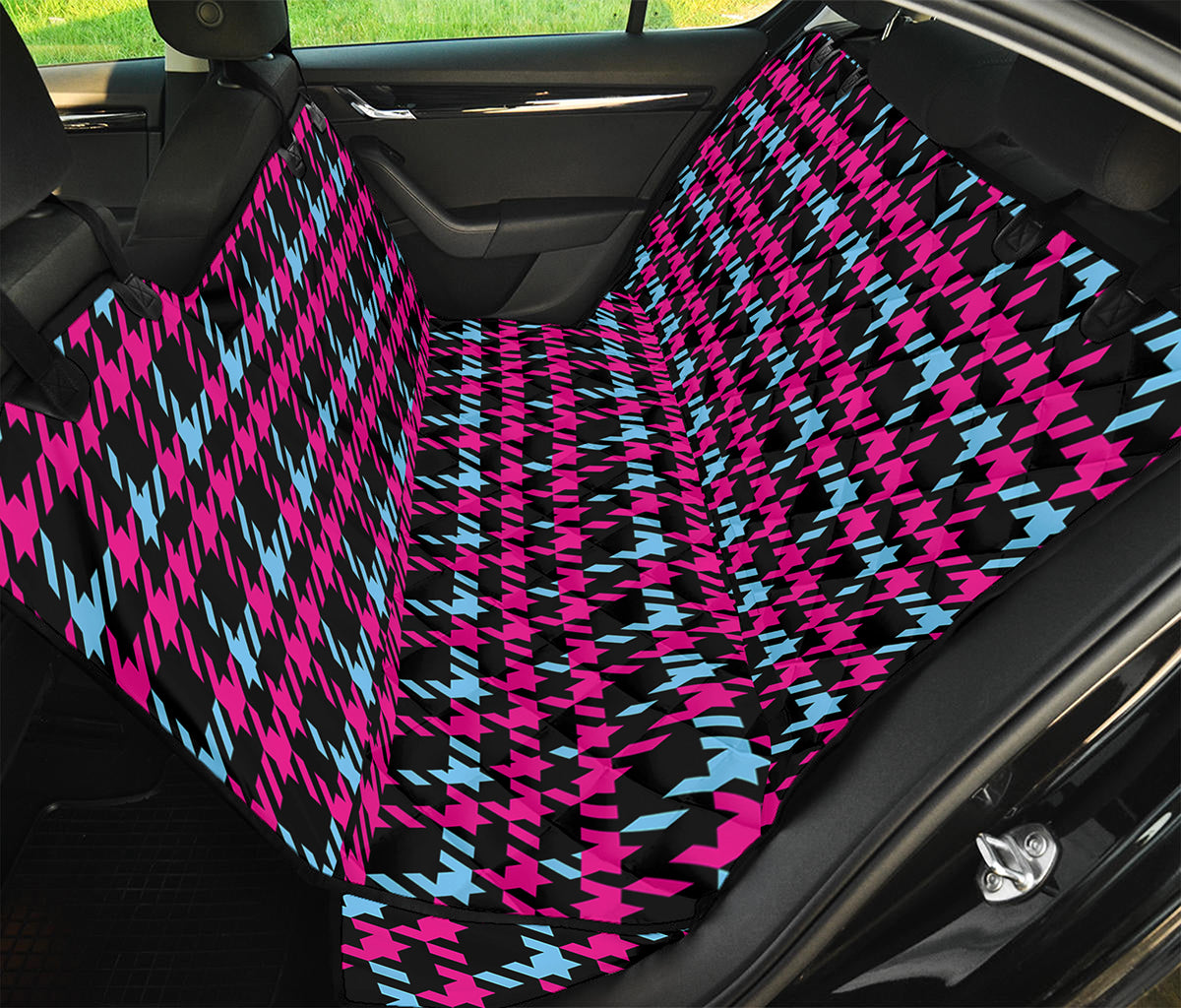 Blue Pink And Black Houndstooth Print Pet Car Back Seat Cover