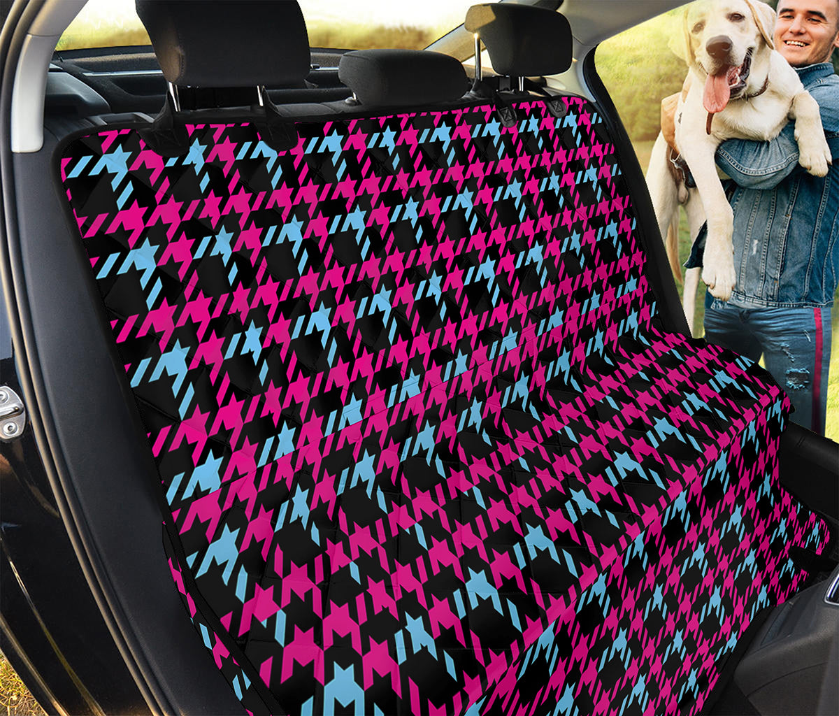 Blue Pink And Black Houndstooth Print Pet Car Back Seat Cover