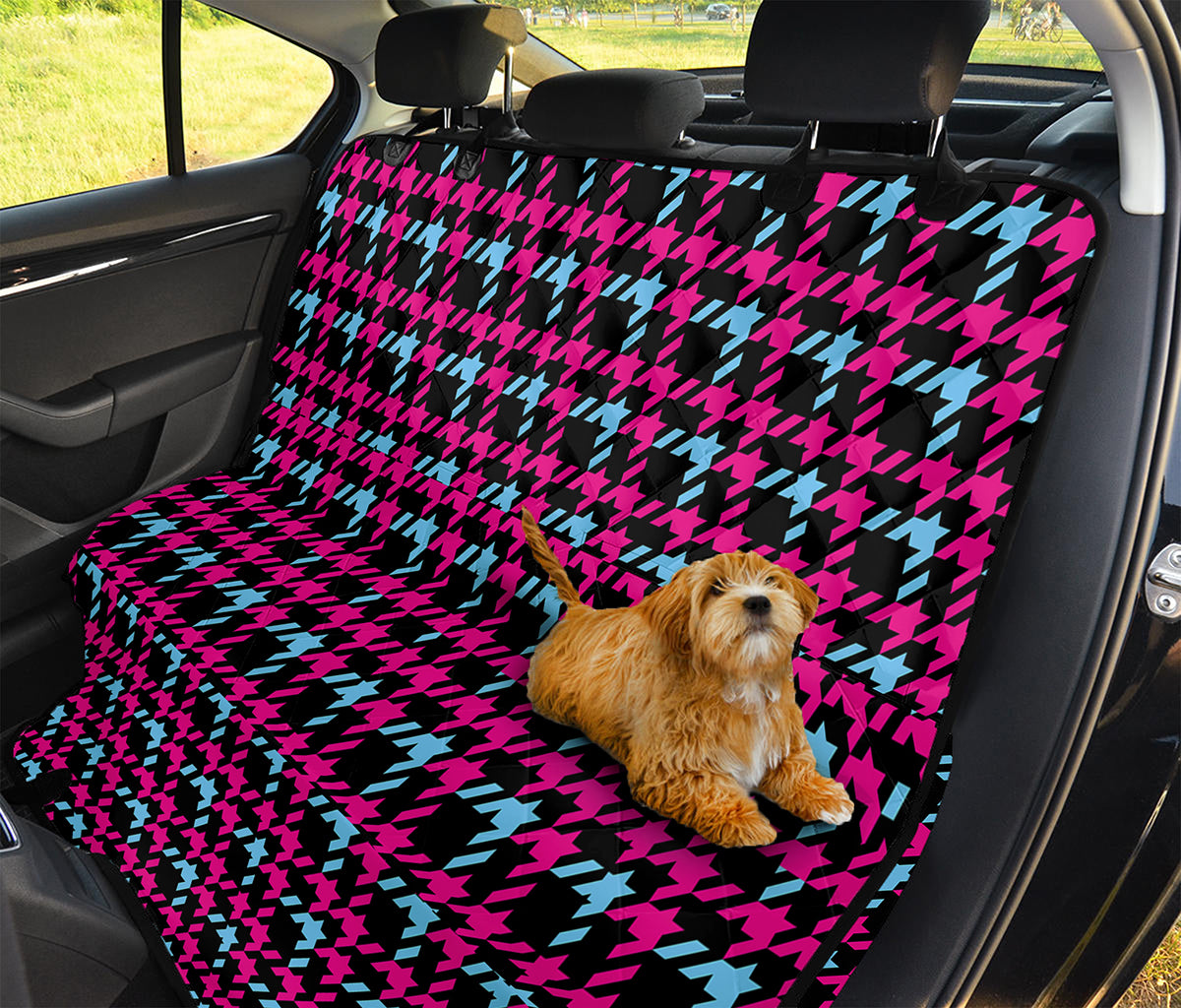 Blue Pink And Black Houndstooth Print Pet Car Back Seat Cover