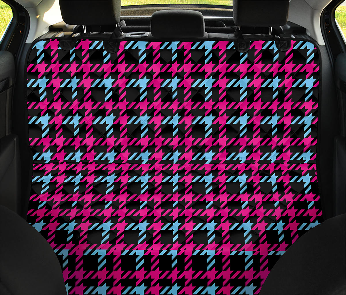 Blue Pink And Black Houndstooth Print Pet Car Back Seat Cover