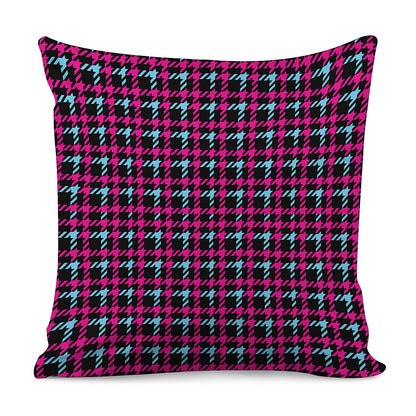 Blue Pink And Black Houndstooth Print Pillow Cover