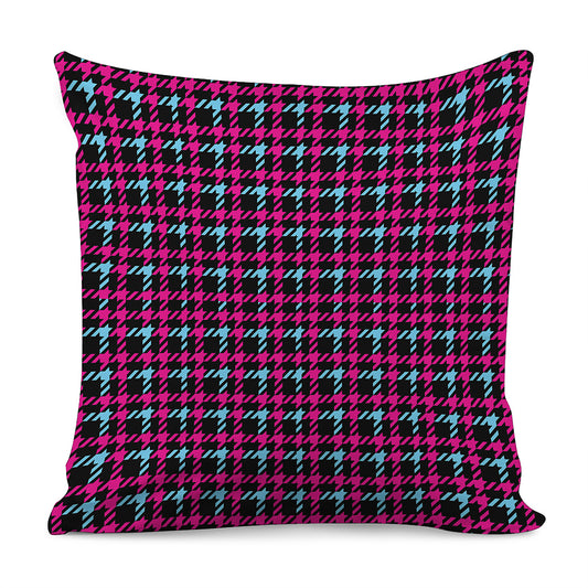 Blue Pink And Black Houndstooth Print Pillow Cover