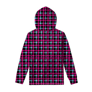 Blue Pink And Black Houndstooth Print Pullover Hoodie