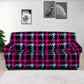 Blue Pink And Black Houndstooth Print Sofa Cover