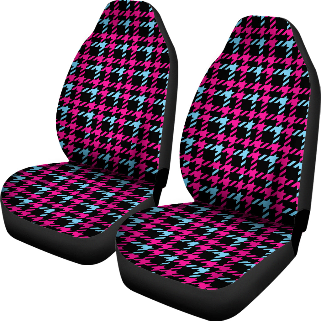 Blue Pink And Black Houndstooth Print Universal Fit Car Seat Covers