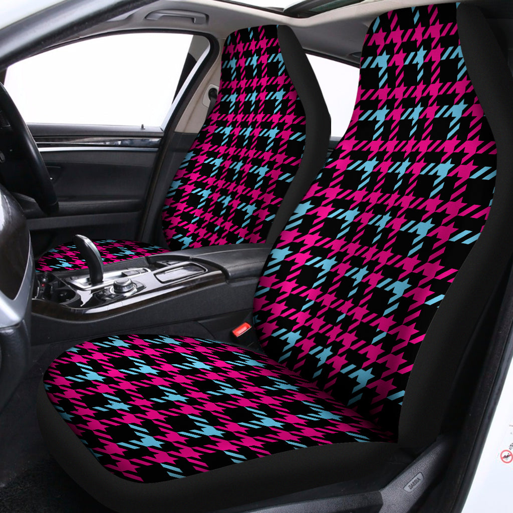 Blue Pink And Black Houndstooth Print Universal Fit Car Seat Covers