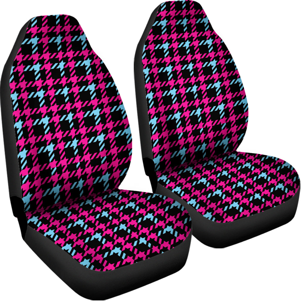 Blue Pink And Black Houndstooth Print Universal Fit Car Seat Covers