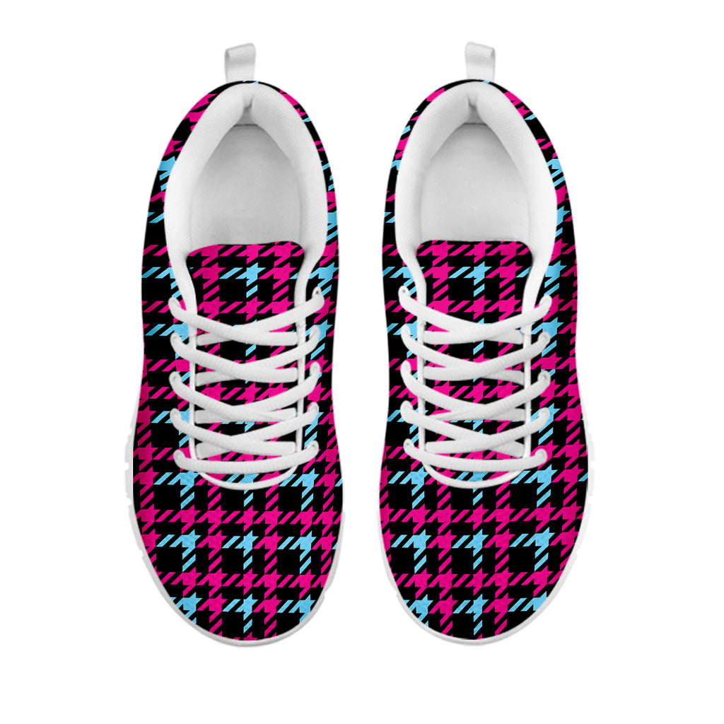 Blue Pink And Black Houndstooth Print White Sneakers