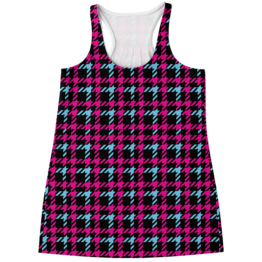 Blue Pink And Black Houndstooth Print Women's Racerback Tank Top
