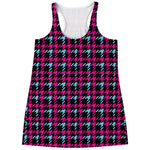 Blue Pink And Black Houndstooth Print Women's Racerback Tank Top