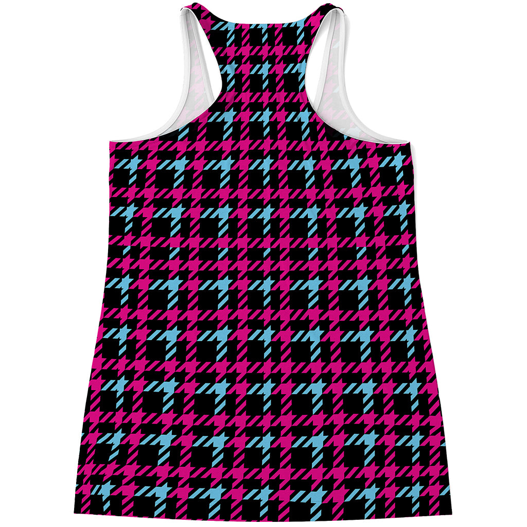 Blue Pink And Black Houndstooth Print Women's Racerback Tank Top
