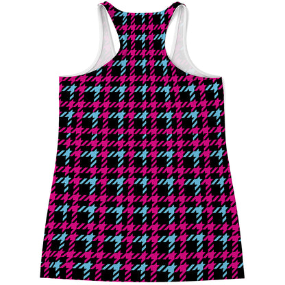 Blue Pink And Black Houndstooth Print Women's Racerback Tank Top