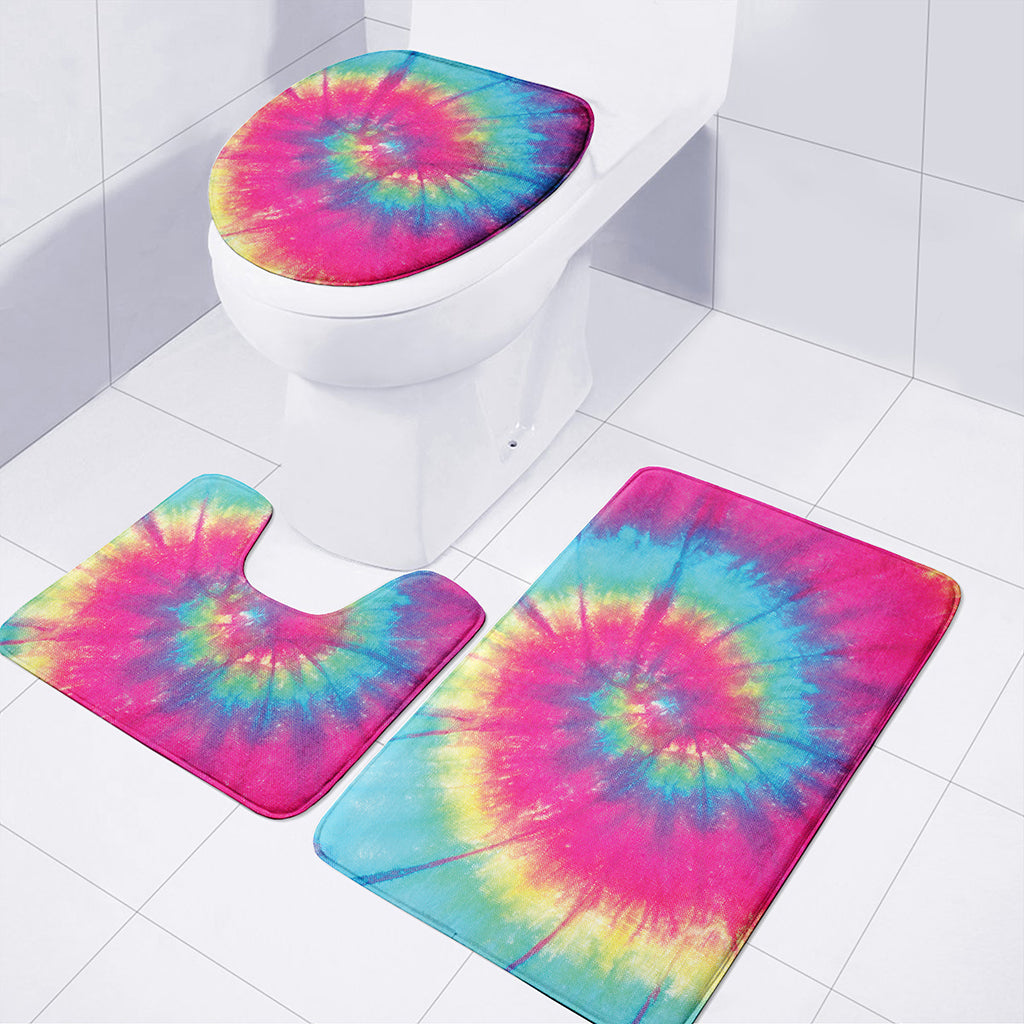 Blue Pink And Yellow Tie Dye Print 3 Piece Bath Mat Set