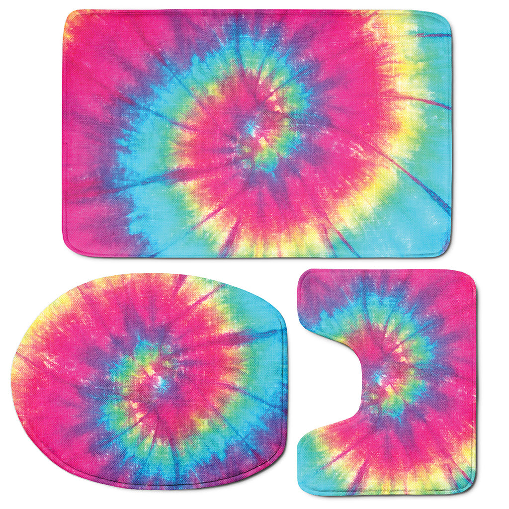 Blue Pink And Yellow Tie Dye Print 3 Piece Bath Mat Set