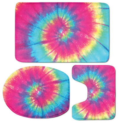 Blue Pink And Yellow Tie Dye Print 3 Piece Bath Mat Set