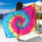 Blue Pink And Yellow Tie Dye Print Beach Sarong Wrap