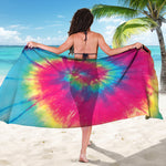 Blue Pink And Yellow Tie Dye Print Beach Sarong Wrap