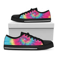 Blue Pink And Yellow Tie Dye Print Black Low Top Sneakers