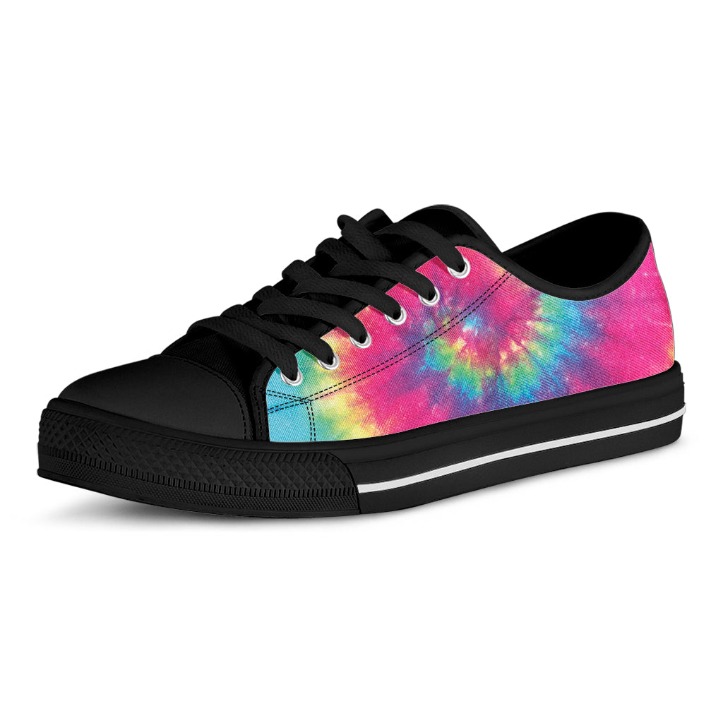 Blue Pink And Yellow Tie Dye Print Black Low Top Shoes 
