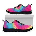 Blue Pink And Yellow Tie Dye Print Black Sneakers