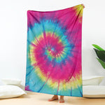 Blue Pink And Yellow Tie Dye Print Blanket