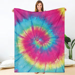 Blue Pink And Yellow Tie Dye Print Blanket