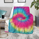 Blue Pink And Yellow Tie Dye Print Blanket
