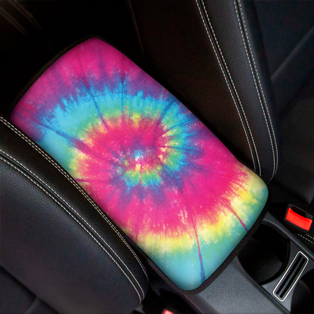 Blue Pink And Yellow Tie Dye Print Car Center Console Cover