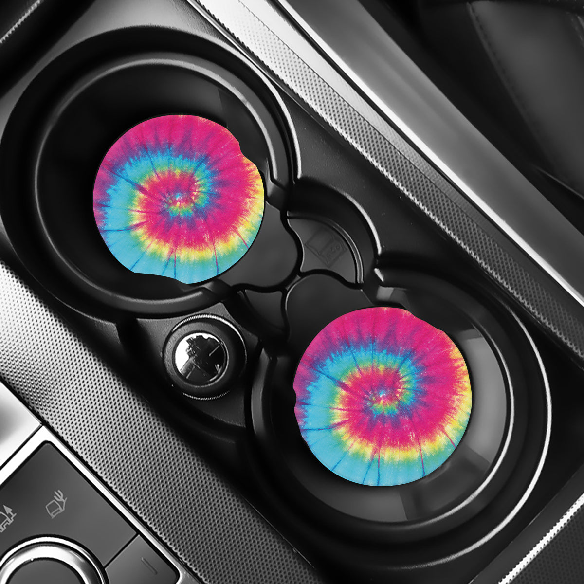 Blue Pink And Yellow Tie Dye Print Car Coasters