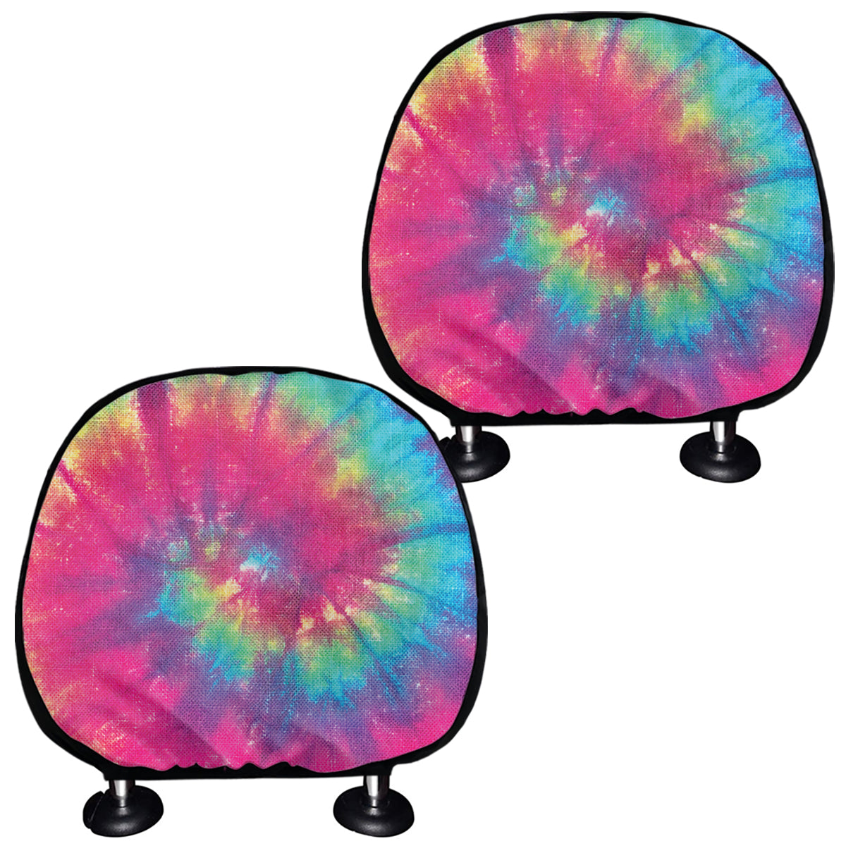 Blue Pink And Yellow Tie Dye Print Car Headrest Covers