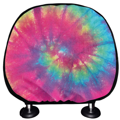 Blue Pink And Yellow Tie Dye Print Car Headrest Covers