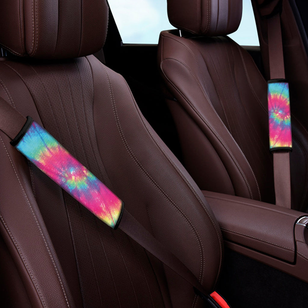 Blue Pink And Yellow Tie Dye Print Car Seat Belt Covers