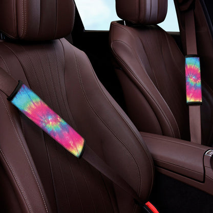 Blue Pink And Yellow Tie Dye Print Car Seat Belt Covers