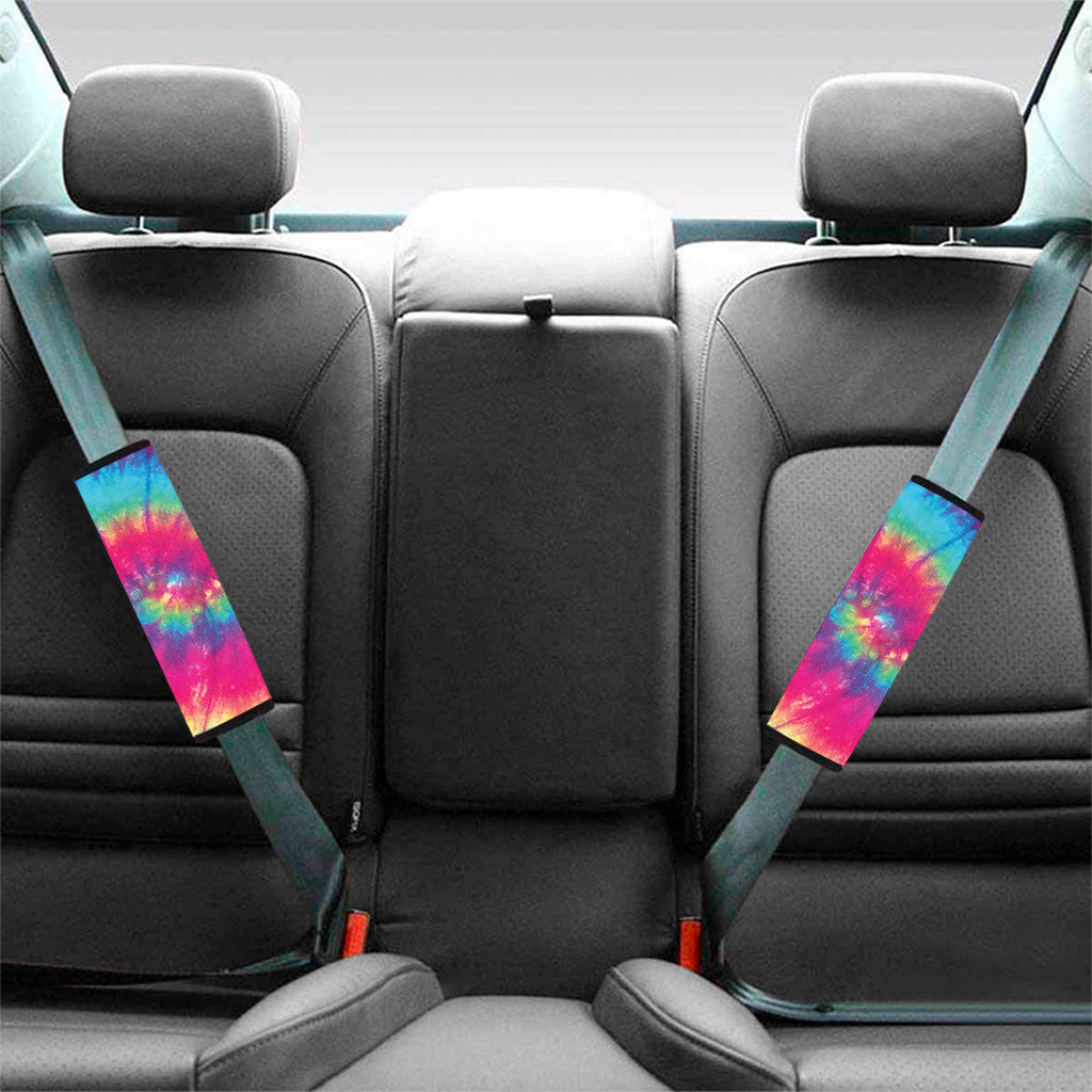 Blue Pink And Yellow Tie Dye Print Car Seat Belt Covers