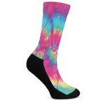 Blue Pink And Yellow Tie Dye Print Crew Socks