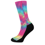 Blue Pink And Yellow Tie Dye Print Crew Socks