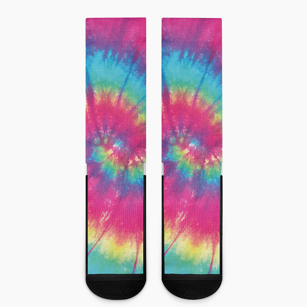 Blue Pink And Yellow Tie Dye Print Crew Socks