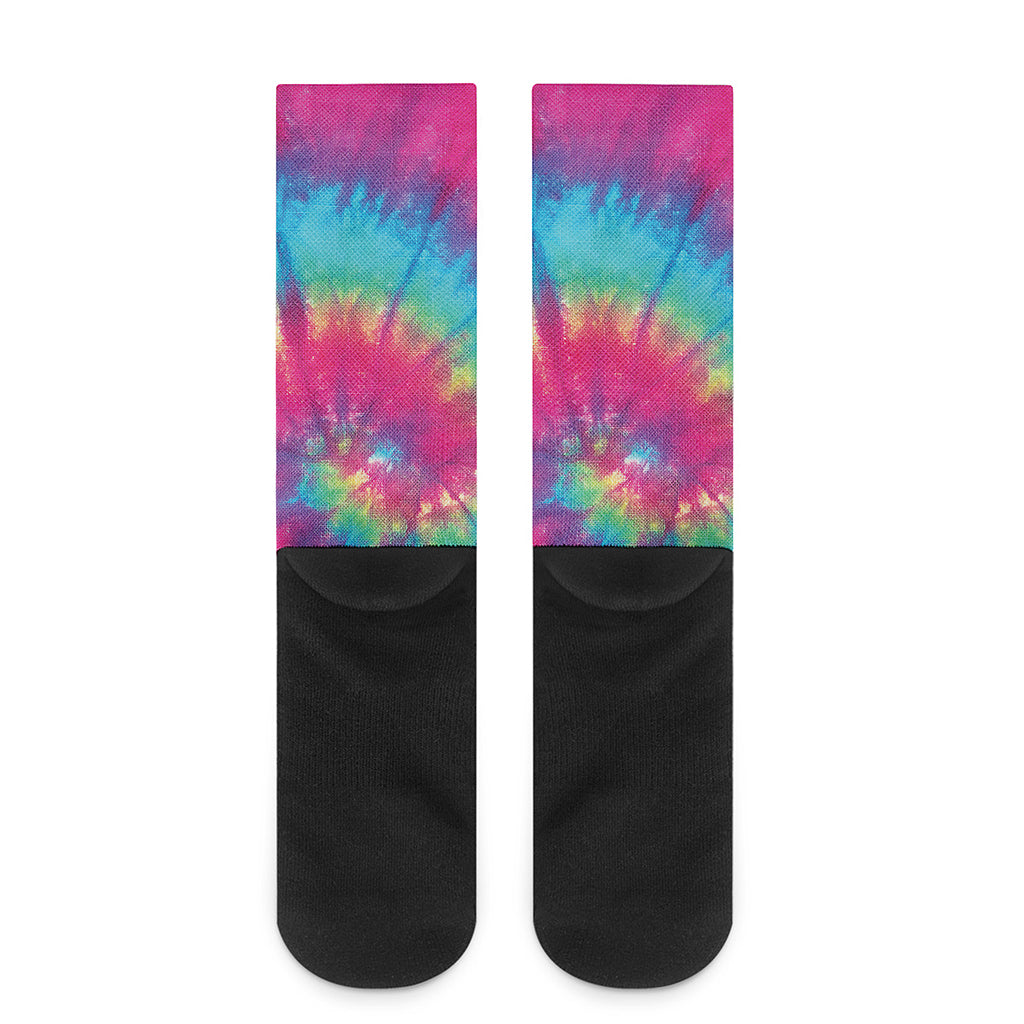 Blue Pink And Yellow Tie Dye Print Crew Socks