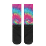 Blue Pink And Yellow Tie Dye Print Crew Socks