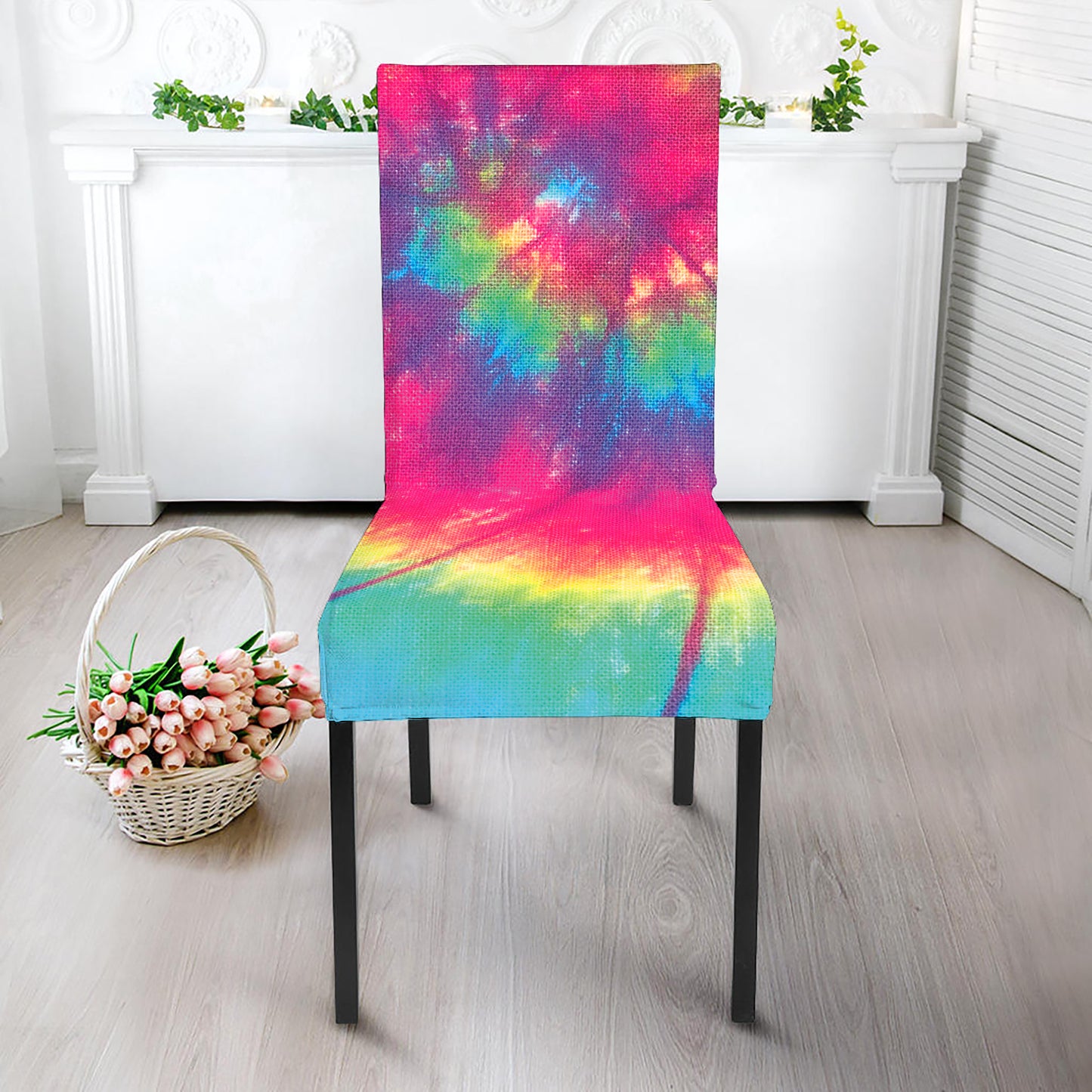 Blue Pink And Yellow Tie Dye Print Dining Chair Slipcover
