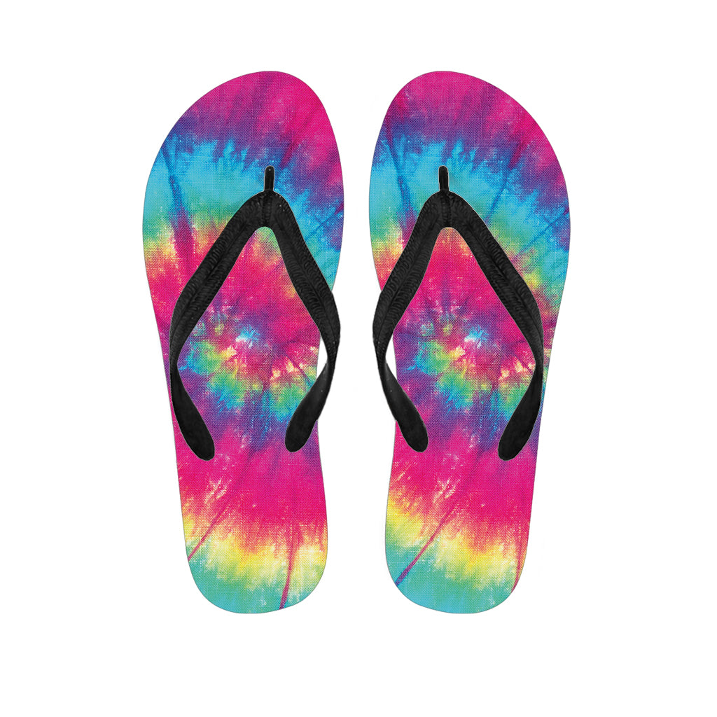Blue Pink And Yellow Tie Dye Print Flip Flops