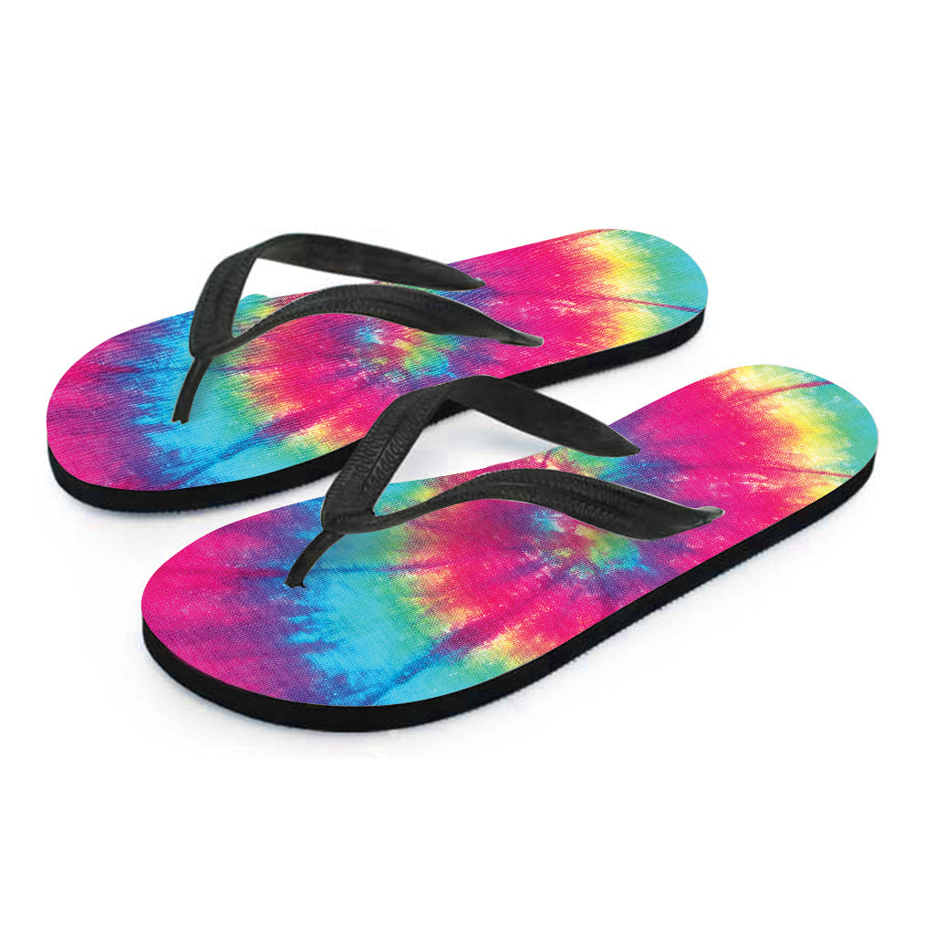 Blue Pink And Yellow Tie Dye Print Flip Flops